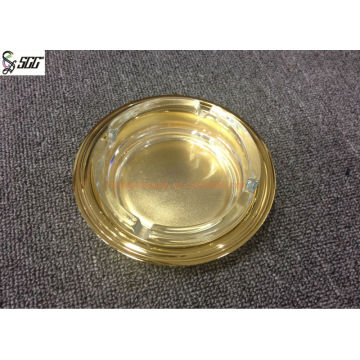 Round Glass Ashtray with Golden Plate for Hotel / Restaurant / Banquet